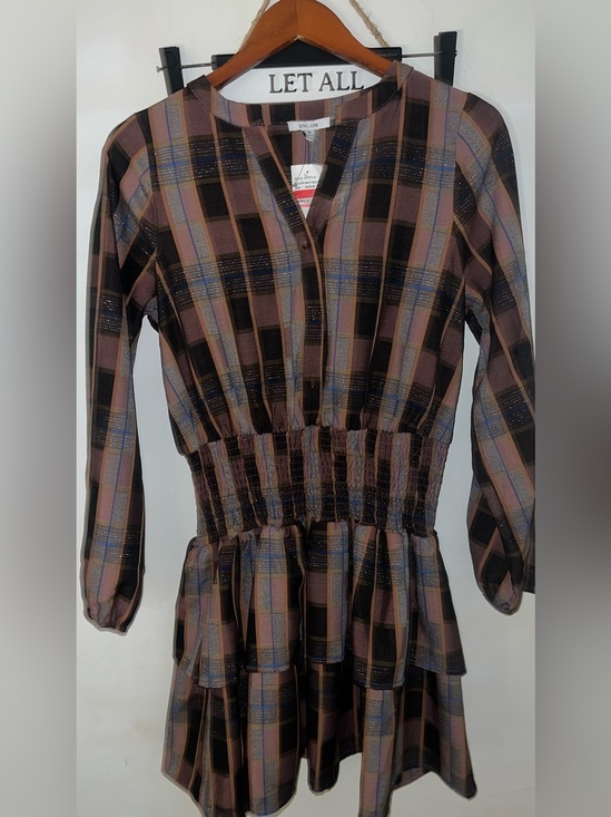 Dresses & Skirts - Plaid Button-Front Dress Top — Black, Brown & Blue